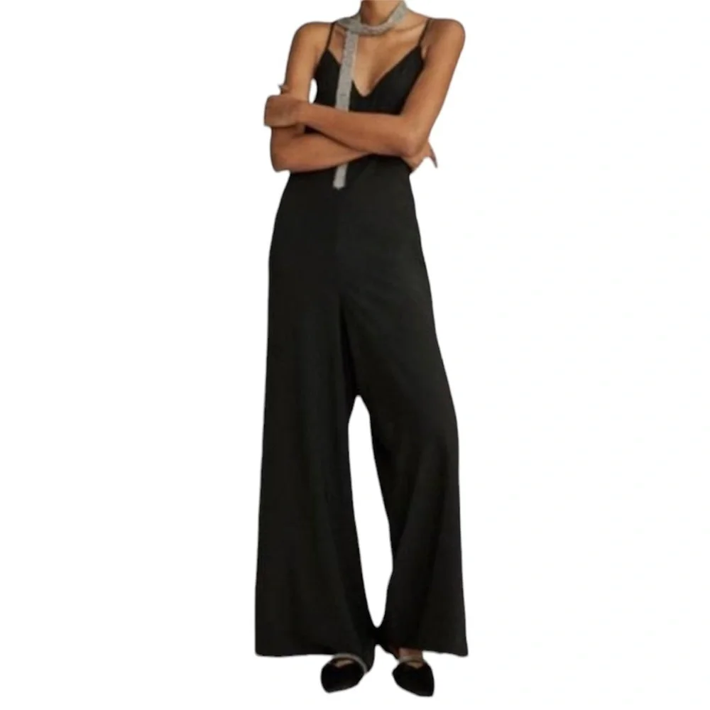 Zara Wide Leg Jumpsuit Size‎ S V Neck Slinky Rave Festival Club Party Strappy